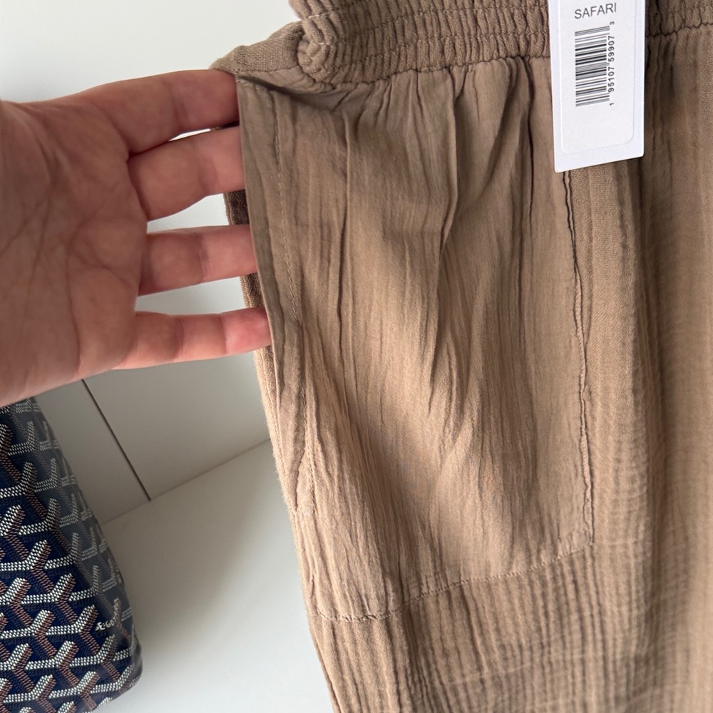 Michael Stars Wide Leg Smocked Waist Pants in Brown - Picture 3 of 4